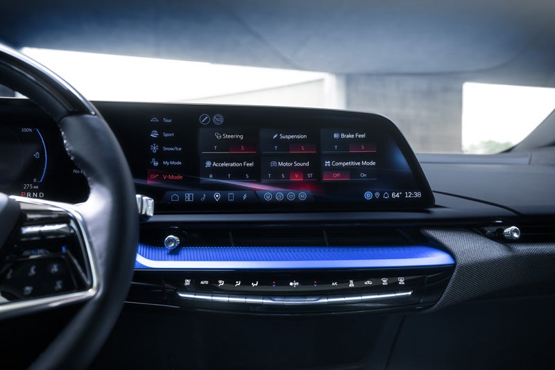 The 2026 OPTIQ-V Display Screen Displaying the V-Mode Settings | Open Road Cadillac of Morristown in Florham Park NJ